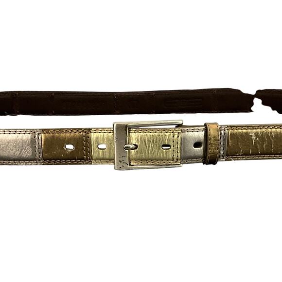 Fossil Genuine Leather Vintage 90s Gold Bronze Patchwork Belt Women 35.5” -39.5” - Picture 2 of 9